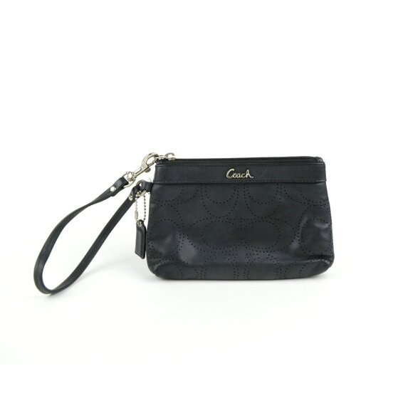 Coach Signature Perforated Dark Gray Leather Wristlet - Picture 1 of 12
